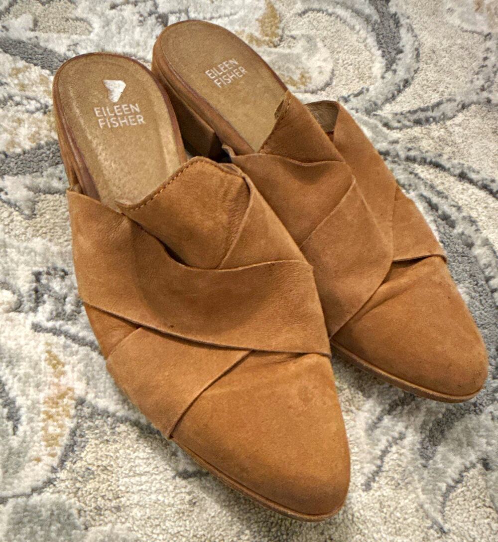 Eileen Fisher Women’s Brown Leather Slide Sandals Slip-On Cushioned US 7.5 EU 37